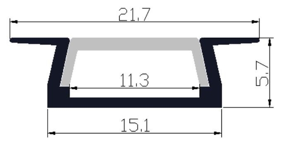 6063 LED سبک پروفایل آلومینیومی پایه فرورفته 21.7 x 5.7mm